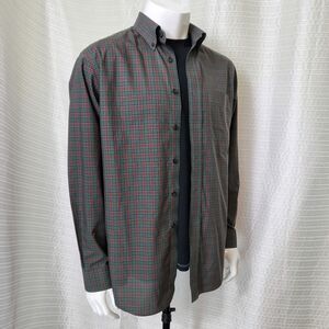 L.L. BEAN Wrinkle Resistant Shirt Lt-Mid Weight Cotton Plaid Green Red Men's M